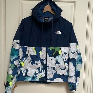 The North Face Women's sz S waterproof Antora Rain Jacket blue white neon floral